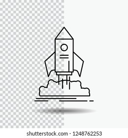 launch, startup, ship, shuttle, mission Line Icon on Transparent Background. Black Icon Vector Illustration