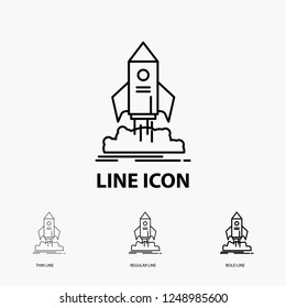 launch, startup, ship, shuttle, mission Icon in Thin, Regular and Bold Line Style. Vector illustration