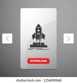 launch, startup, ship, shuttle, mission Glyph Icon in Carousal Pagination Slider Design & Red Download Button