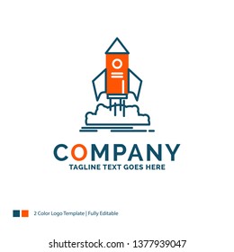 launch, startup, ship, shuttle, mission Logo Design. Blue and Orange Brand Name Design. Place for Tagline. Business Logo template.