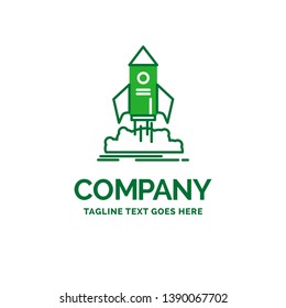 launch, startup, ship, shuttle, mission Flat Business Logo template. Creative Green Brand Name Design.