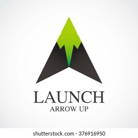 Launch triangle of arrow up abstract vector and logo design or template pointer boost business icon of company identity symbol concept