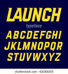 Launch typeface, modern bold industrial style font with movement effect. Vector.