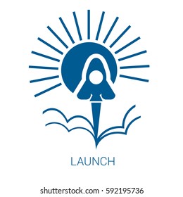 Launch vector blue flat icon on white background.