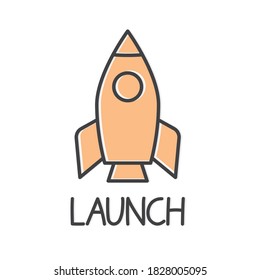 launch word and spaceship icon- vector illustration