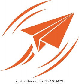 Lanza tu negocio con este dinámico icono de avión de papel que simboliza el crecimiento y la innovación en naranja