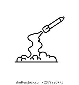 Launched missile with smoke and dust clouds in outline icon. War design element template vector illustration in trendy style. Editable graphic resources for many purposes.