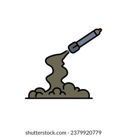 Launched missile with smoke and dust clouds in lineal color icon. War design element template vector illustration in trendy style. Editable graphic resources for many purposes.
