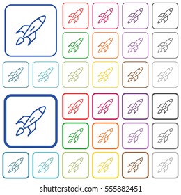 Launched rocket color flat icons in rounded square frames. Thin and thick versions included.