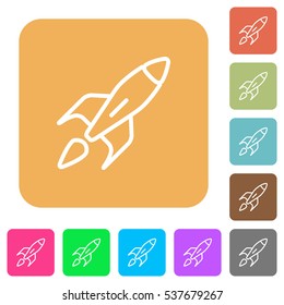 Launched rocket icons on rounded square vivid color backgrounds.