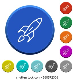 Launched rocket round color beveled buttons with smooth surfaces and flat white icons
