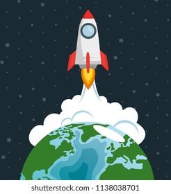 launcher rocket with earth planet