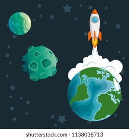 launcher rocket with earth planet