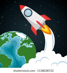 launcher rocket with earth planet
