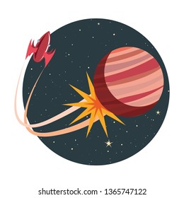 launcher rocket with planet