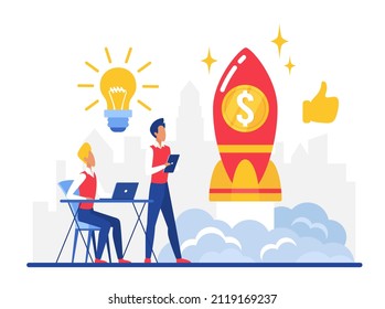 Launching creative innovative fresh startup idea. Development and management new business start