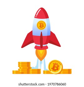 Launching Crypto ICO. Digital assets. Bitcoin vector illustration for website landing page template