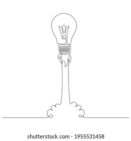 Launching Light Bulb in one line drawing style  Smart startup project concept  Editable stroke  Vector illustration