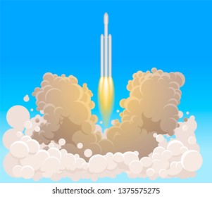 Launching a modern rocket into space. Vector illustration.