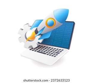 Launching a new product rocket flat illustration concept