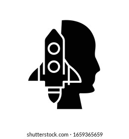 Lanzando icono negro del proyecto, ilustración conceptual, símbolo plano vectorial, signo de glifo.