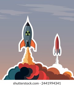 Launching rocket bomb with smoke. Vector illustration