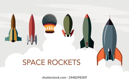 Launching rocket bomb with smoke. Vector illustration
