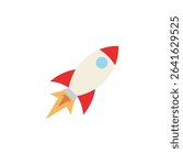  launching rocket cartoon icon. Flat rocket launch icon for innovation, space, or startup themes.