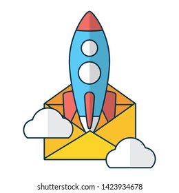 launching rocket envelope send email vector illustration