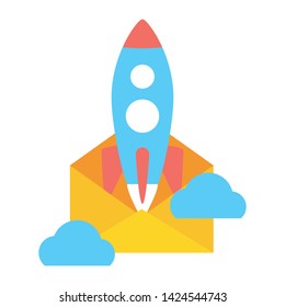 launching rocket envelope send email vector illustration