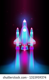Launching Rocket in fantasy light art style, Rocket flying in space for start up business concept vector, illustration.