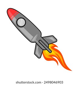 Lanzamiento de la Ilustración vectorial de iconos de cohetes editable y escalable archivo eps. Aislado sobre fondo blanco en estilo plano de dibujos animados simple. El cohete con la llama ardiendo se fue rápido.