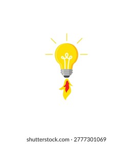 Launching Rocket Lightbulb Vector Illustration. Startup Launch and Innovation