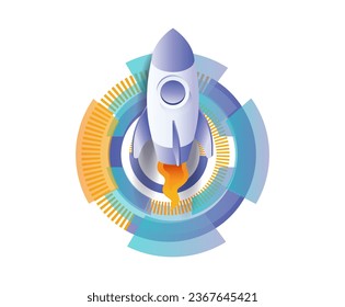 Launching rocket navigation buttons flat illustration concept