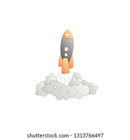 Launching rockets vector cartoon illustration. Rocket launch vector illustration icon. Space shuttle, ship on white background. Start up cartoon concept. Space, business and science illustration for