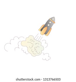 Launching rockets vector cartoon illustration. Rocket launch vector illustration icon. Space shuttle, ship on white background. Start up cartoon concept. Space, business and science illustration for