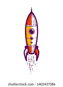 Launching space rocket start up business concept or science dream about space journeys, vector logo or icon or emblem trendy linear style.