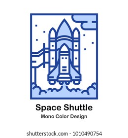Launching space shuttle mono color illustration