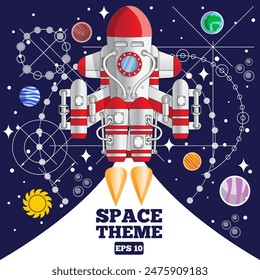 Launching a spacecraft. Template for presentation. Vector illustration.