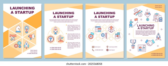 Launching startup brochure template. Business development. Flyer, booklet, leaflet print, cover design with linear icons. Vector layouts for presentation, annual reports, advertisement pages