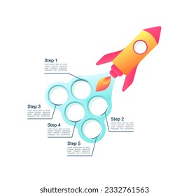 Launching startup infographic chart design template. Abstract infochart with copy space. Instructional graphics with 5 step sequence. Visual data presentation. Roboto Medium, Light fonts used