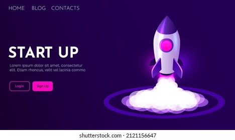 Launching startup, new business concept, rocket launch. Vector illustration