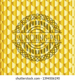 Launching-pad gold emblem. Scales pattern. Vector Illustration. Detailed.