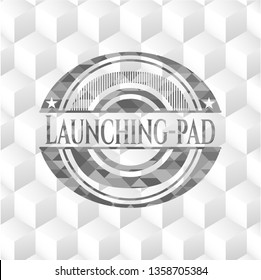 Launching-pad grey emblem with geometric cube white background