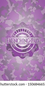Launching-pad pink camouflaged emblem. Vector Illustration. Detailed.
