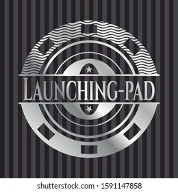 Launching-pad silver shiny badge. Vector Illustration. Mosaic.