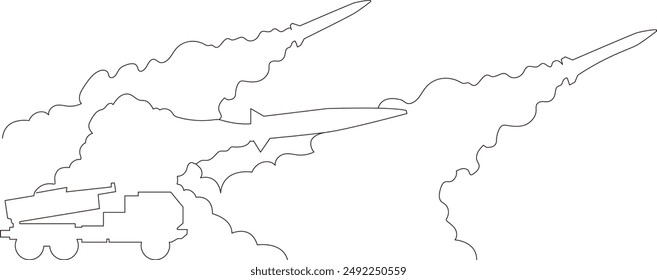 Launchpad, Missile, Simple Line Drawing, Vector, Rocket, Silhouette, Icon, Illustration, Weapon, Military, War, Technology,  Explosive,  Contour, Diagram, Drawing