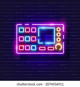 Launchpad neon icon. Music glowing sign. Music concept. Vector illustration for Sound recording studio design, advertising, signboards, vocal studio