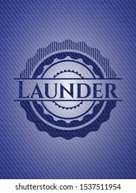 Launder badge with jean texture. Vector Illustration. Detailed.