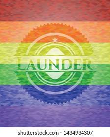 Launder emblem on mosaic background with the colors of the LGBT flag